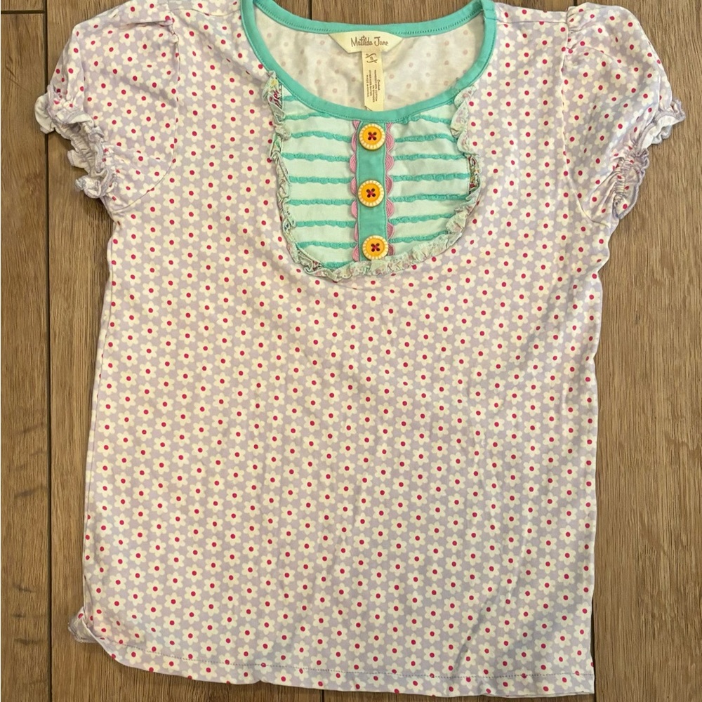 Matilda Jane Ruffled Bib Front porch short sleeve shirt size 8
